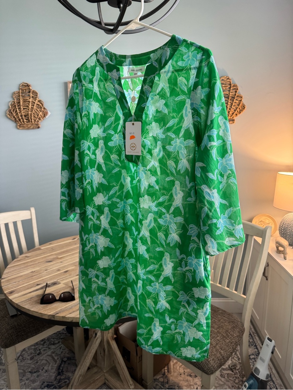 Green Floral V-Neck Women’s Beach cover up Mary Square M